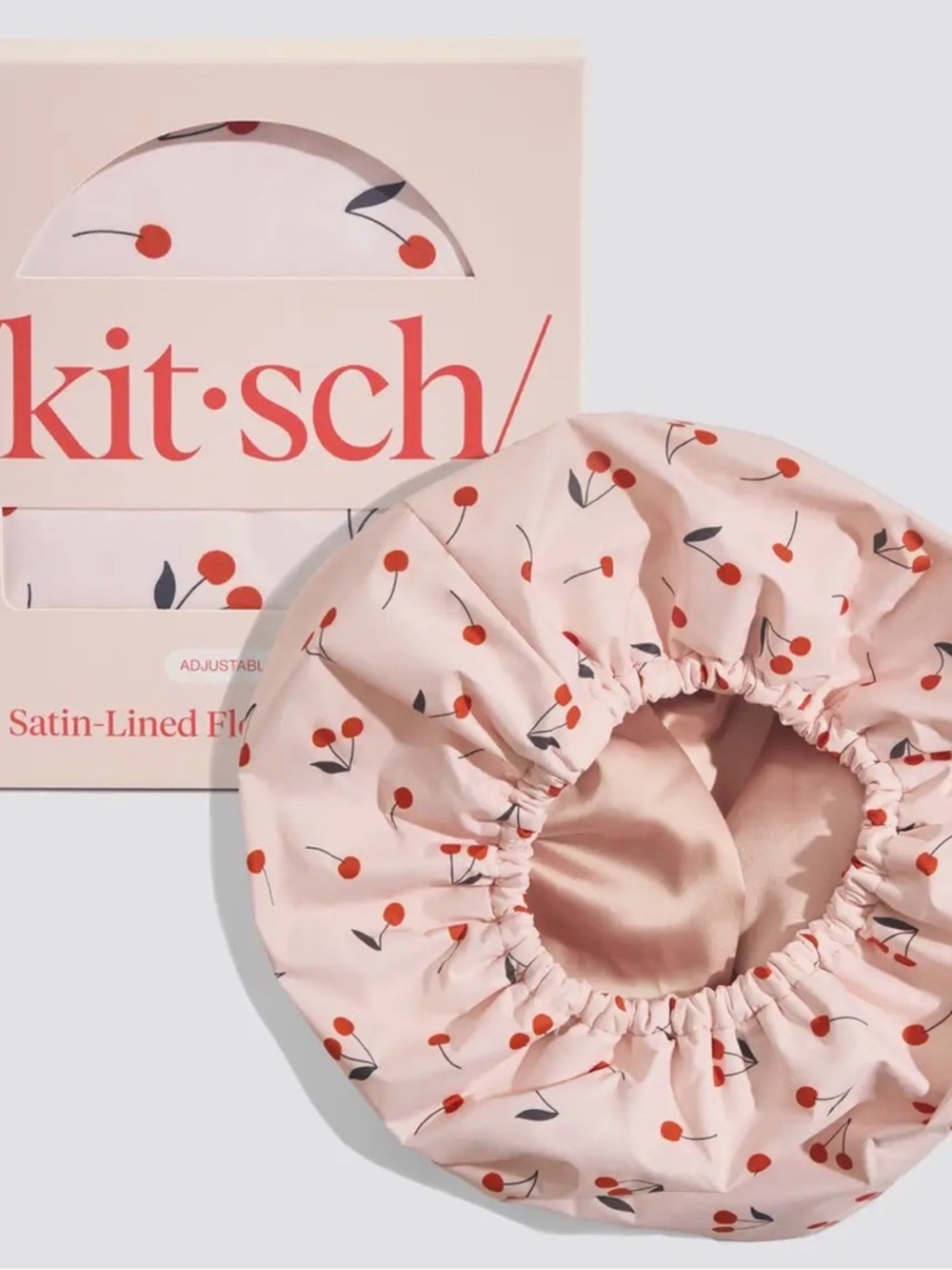 Kitsch Cherry-Print Satin-Lined Flexi Shower Cap